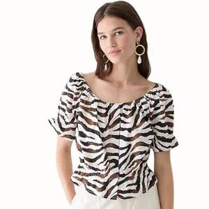 J Crew Womens Brown Zebra Stripe Gathered Scoopneck Lightweight Crop Top NEW XS